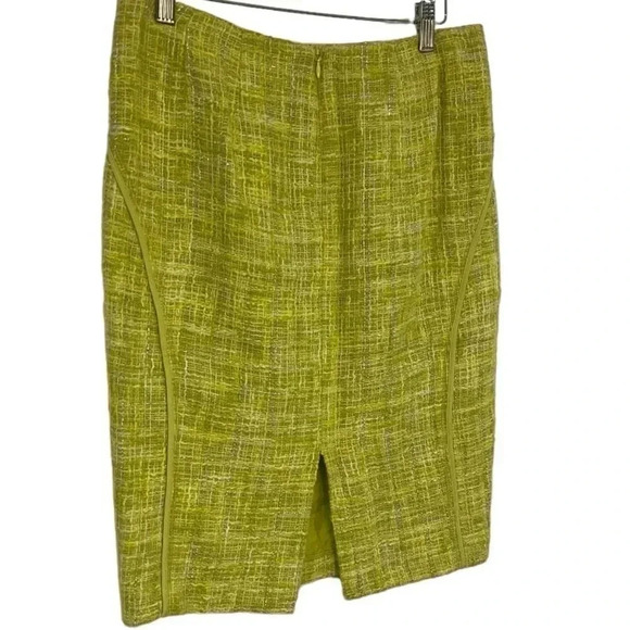 Lafayette 148 size 8P chartreuse pencil skirt with metallic threads EUC - Picture 6 of 12
